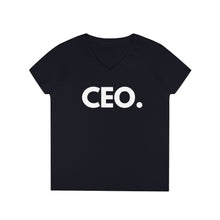 Load image into Gallery viewer, Published + Black CEO. Ladies' V-Neck T-Shirt