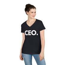 Load image into Gallery viewer, Published + Black CEO. Ladies' V-Neck T-Shirt