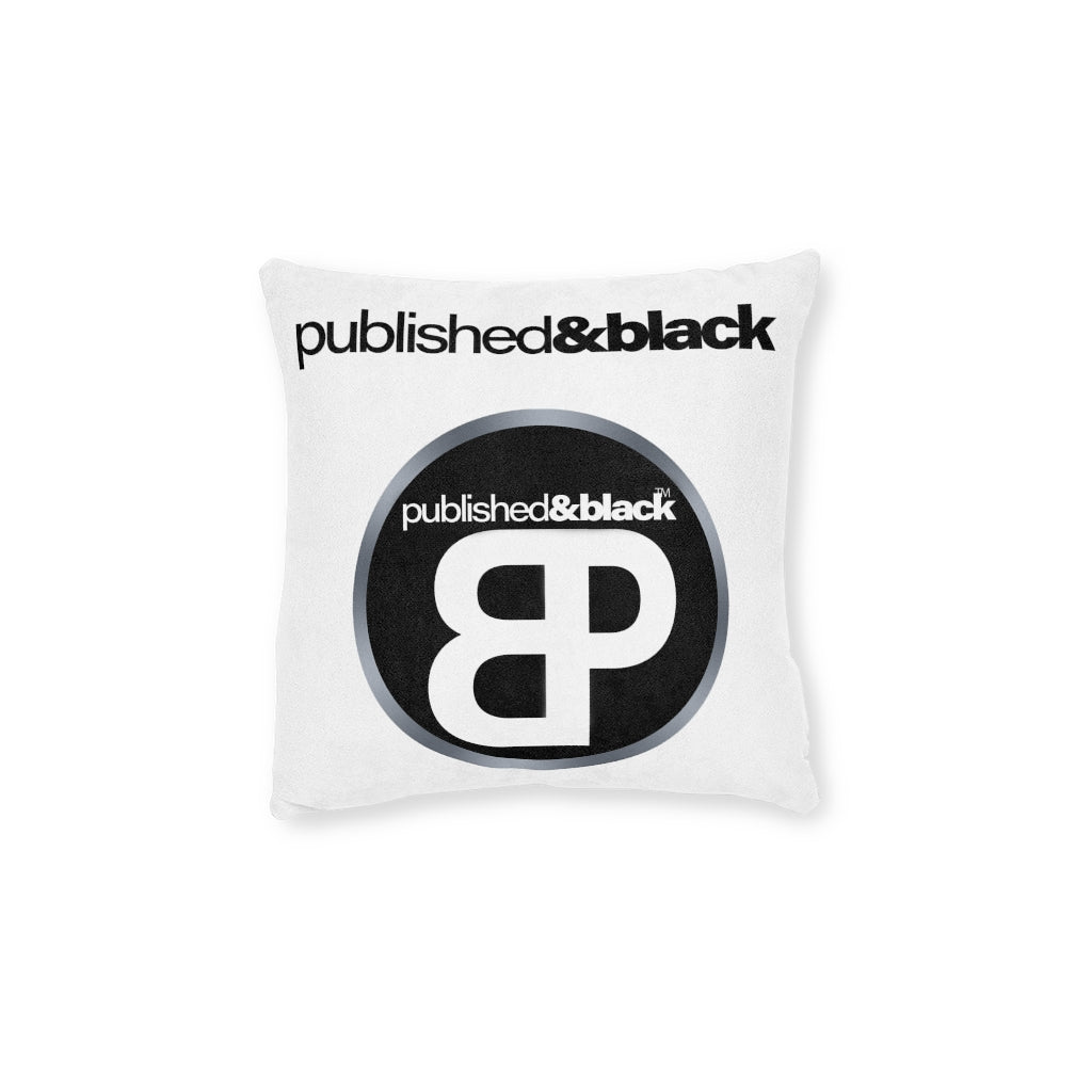 Published & Black Square Pillow - White Back